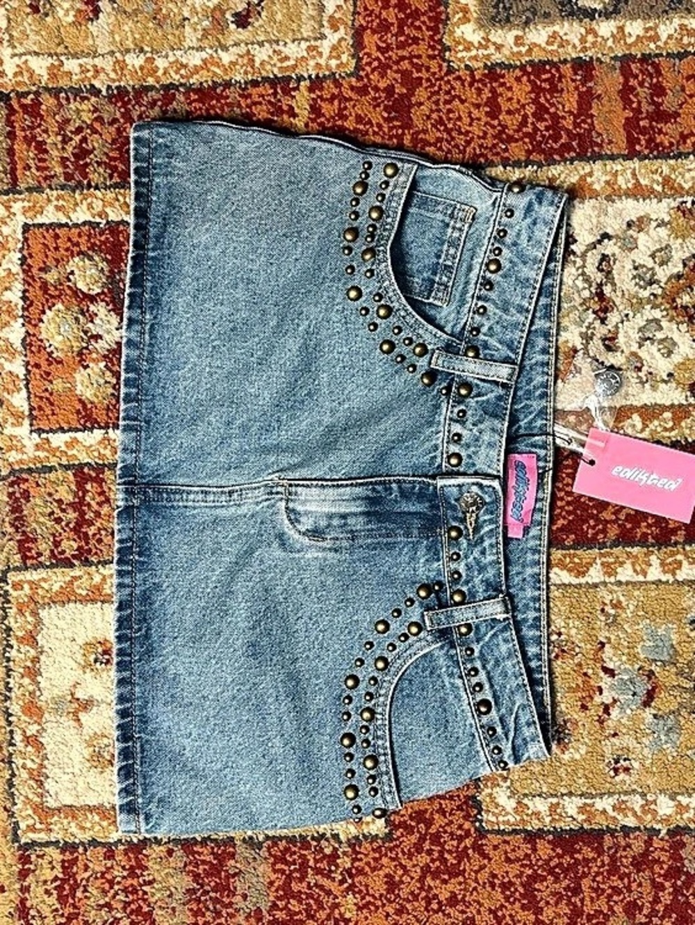 ediked Denim Mini Skirt Studded Size Small